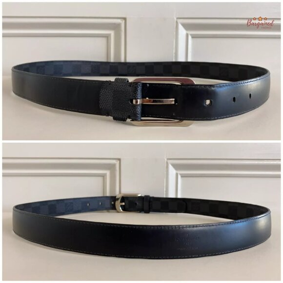 Authentic Louis Vuitton Canvas Leather Damier Graphite Ellipse Buckle Belt 90/36 - Picture 6 of 14
